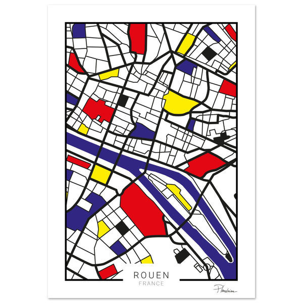 Poster de Rouen style Mondrian - Affiche décorative Plandrian
