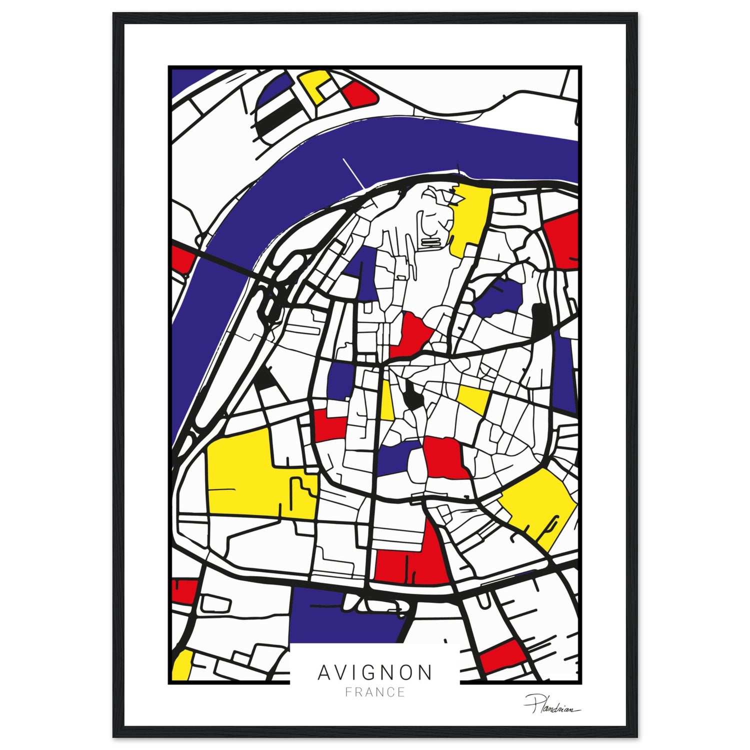 Affiche encadrée de Avignon style Mondrian avec cadre - Décoration murale Plandrian