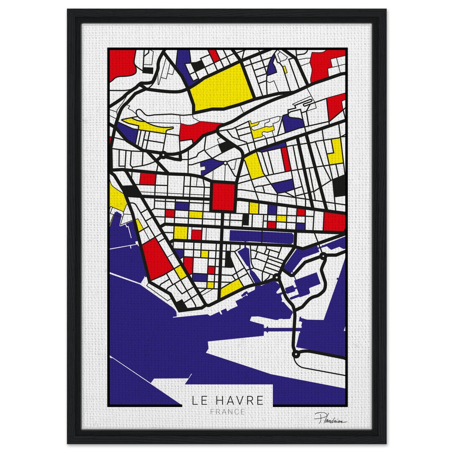 Toile encadrée de Le Havre style Mondrian avec cadre - Art mural Plandrian