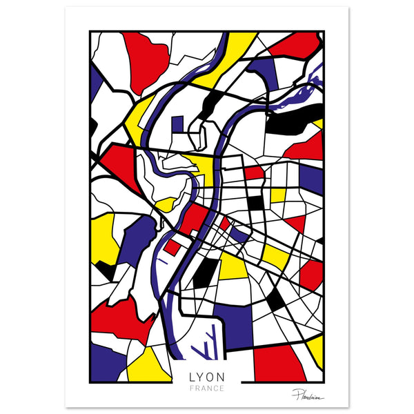 Poster de Lyon style Mondrian - Affiche décorative Plandrian