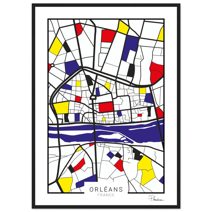 Affiche encadrée de Orléans style Mondrian avec cadre - Décoration murale Plandrian